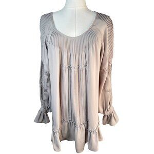 NWT ZARA Scoop Neckline Blouse M Beige Dainty Flowy Polyester Cotton